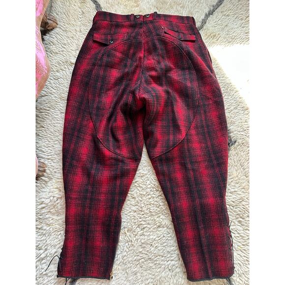Vintage WOOLRICH Mackinaw Wool Hunting Pants Breech plaid Buffalo Oxblood USA - Picture 9 of 15
